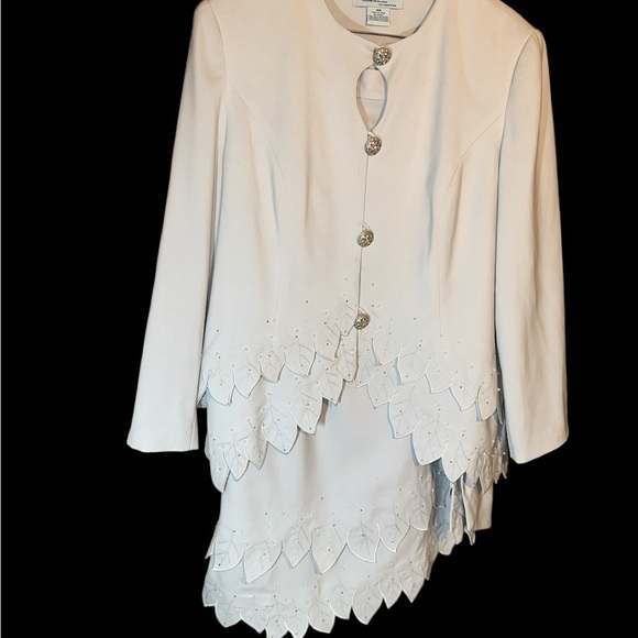 Mark Skirt Suit. Sky Blue scalloped trim jacket and skirt - Plus Size 18 - Picture 7 of 9